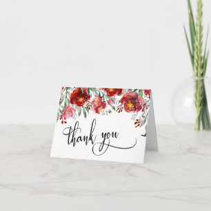 Burgunderrote Aquarellblumen Dankeschön-Schriftzug Dankeskarte