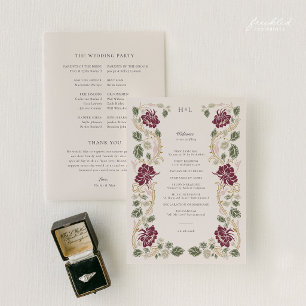 Burgunderrote Art Nouveau Hochzeit Programm