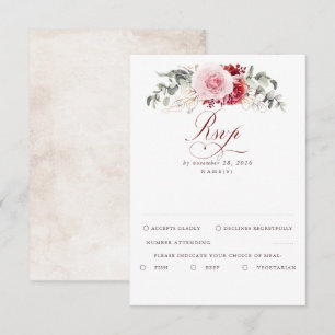 Burgunderrote Blätter Boho-Hochzeit-RSVP RSVP Karte