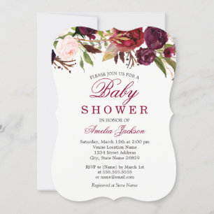 Burgunderrote Blumen Baby Shower Einladung