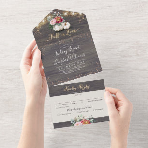 Burgunderrote Blumen-Kürbis-Rusticale Hochzeit im  All In One Einladung