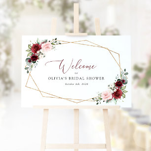 Burgunderrote Blumen, rosa Blumen, Hochzeitsempfan Poster
