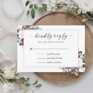 Burgunderrote Blüten Hochzeits-RSVP RSVP Karte