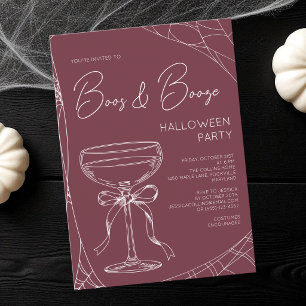 Burgunderrote Boos and Booze Erwachsenen-Halloween Einladung