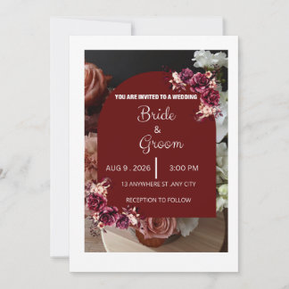 Burgunderrote elegante moderne Floral-Hochzeit Einladung