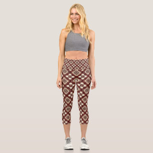 🌸 Burgunderrote Floral Capri Leggings für den All