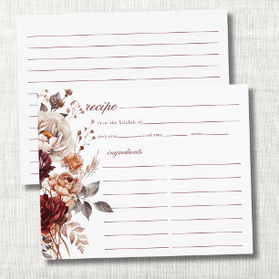 Burgunderrote Florale Herbst-Brautparty-Rezeptkart