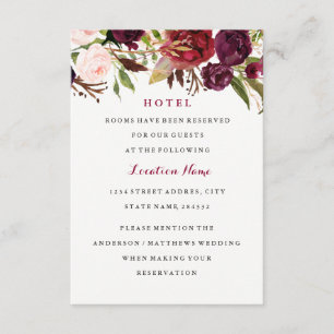 Burgunderrote Florale Herbst-Hochzeitshotelkarte Begleitkarte