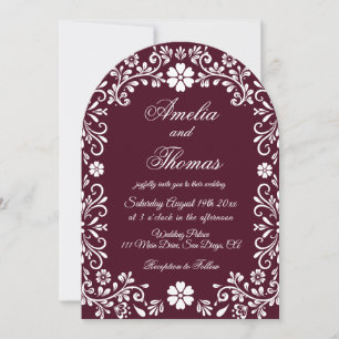 Burgunderrote florale Hochzeit Einladung