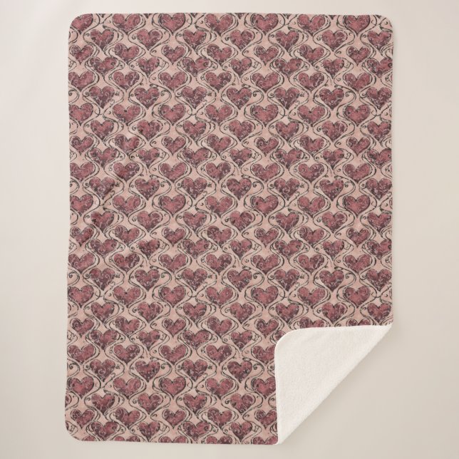 Burgunderrote Herzen der Liebe Sherpadecke (Vorderseite)