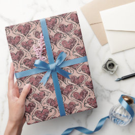Burgunderrote Liebesherzen Geschenkpapier