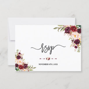 Burgunderrote Marsala Floral Handlettering RSVP Karte