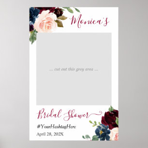 Burgunderrote Navy-Blumen-Hochzeitsdusche-Photo Bo Poster
