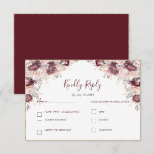 Burgunderrote Pfingstrosen- und Rosenhochzeit RSVP Karte