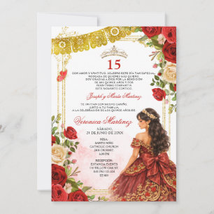 Burgunderrote Quinceañera 15 Anos Mis Quince Krone Einladung