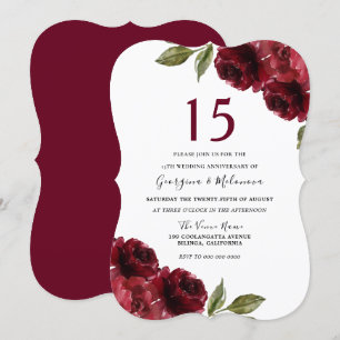 Burgunderrote Rose Elegant 15. Hochzeitstag Einladung