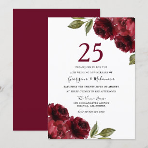 Burgunderrote Rosen 25. Hochzeitstag Einladung