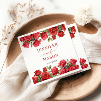 Burgunderrote Rosen Florale Hochzeit Braut Bräutig Serviette