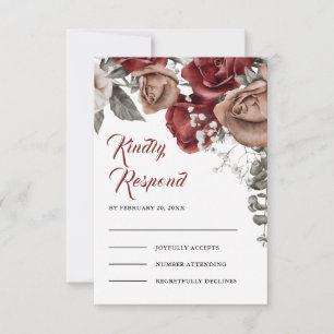 Burgunderrote Rosen Florale Hochzeit RSVP Karte