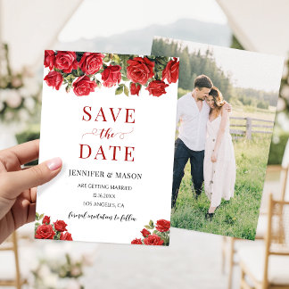 Burgunderrote Rosen Florale Save The Date Foto Einladung