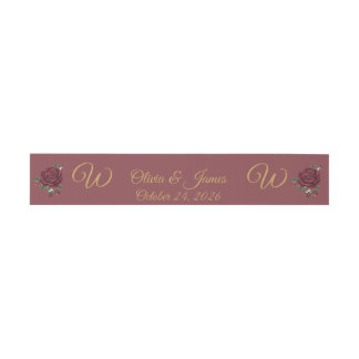 Burgunderrote Rosen-Gold-Schrift Hochzeits-Einladu Einladungsbanderole