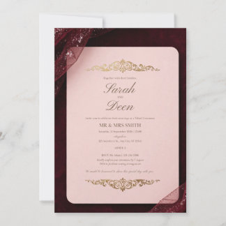 Burgunderrote Tüll-Hochzeitseinladung - Rosé Einladung