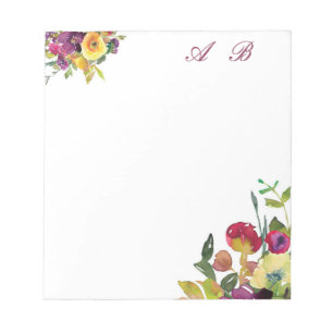 Burgunderrote und gelbe Aquarellblumen Notizblock