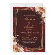 Burgunderrote und goldene Rahmen-Blumen-Hochzeitse