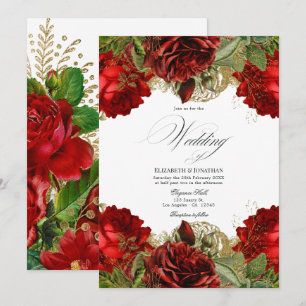 Burgunderrote und goldene shabby Rosen Hochzeit Einladung