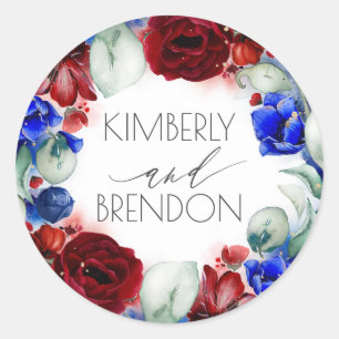 Burgunderrote und marineblaue Blumenkrone Boho Chi Runder Aufkleber