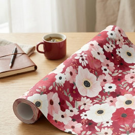 Burgunderrote und rosafarbene Anemonen-Blumen Geschenkpapier