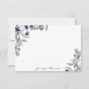 Burgunderrote und violette Wasserfarben-Blumen per Mitteilungskarte