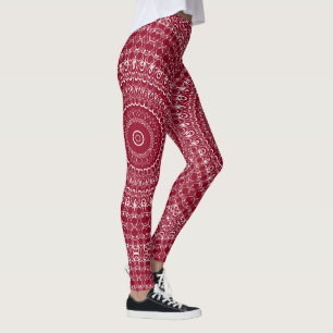 Burgunderrote und Weiße komplizierte Mandala-Muste Leggings