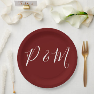 Burgunderrote und weiße minimalistische Hochzeit  Pappteller