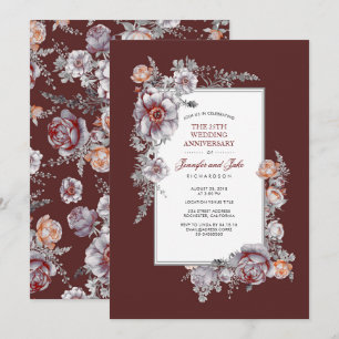 Burgunderrote Vintage-Blumen-Hochzeitsjubiläum Einladung
