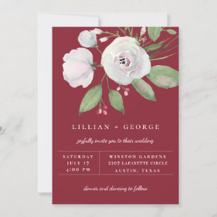 Burgunderrote weiße Blumenstrauß-Hochzeit Ankündigung