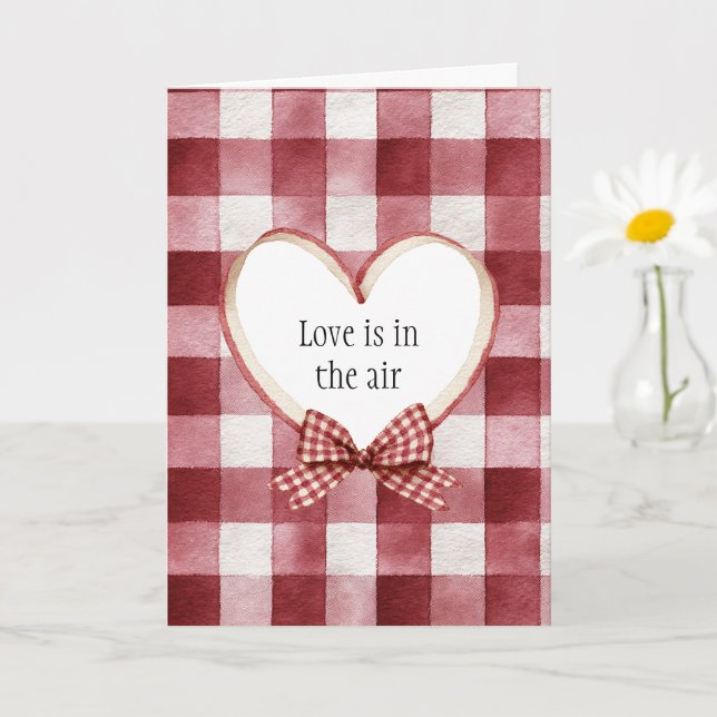 Burgunderrote Weiße Herz-Schleife Valentinstag Karte (Kleine Pflanze)