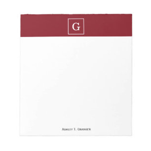 Burgunderweiß gerahmtes Initial-Monogramm Notizblock