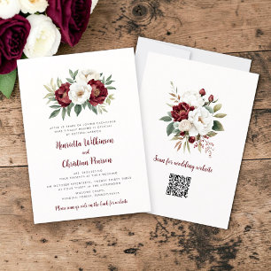 Burgunderweiße Rosen Botanische Hochzeitsankündigu Einladung