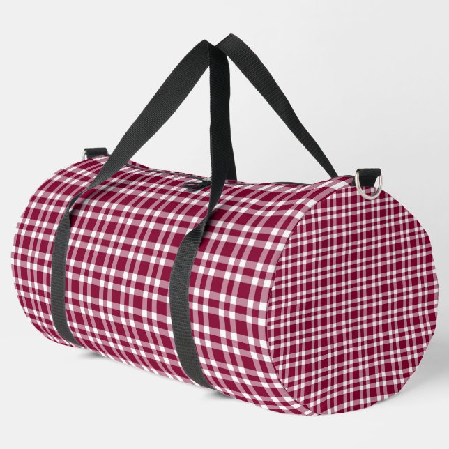 Burgunderweißes Karomuster groß Duffle Bag (Linke Ecke)