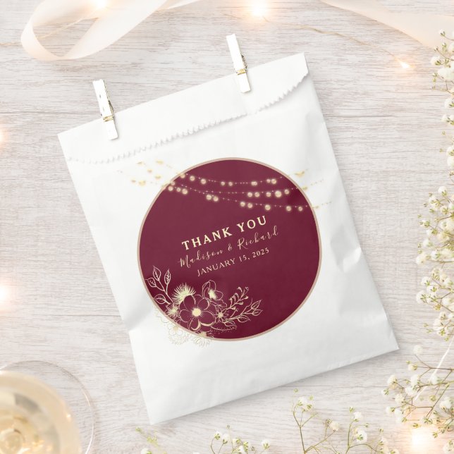 Burgundi Gold Floral Gastgeschenk Hochzeit Bag Geschenktütchen (Ausgeschnitten)