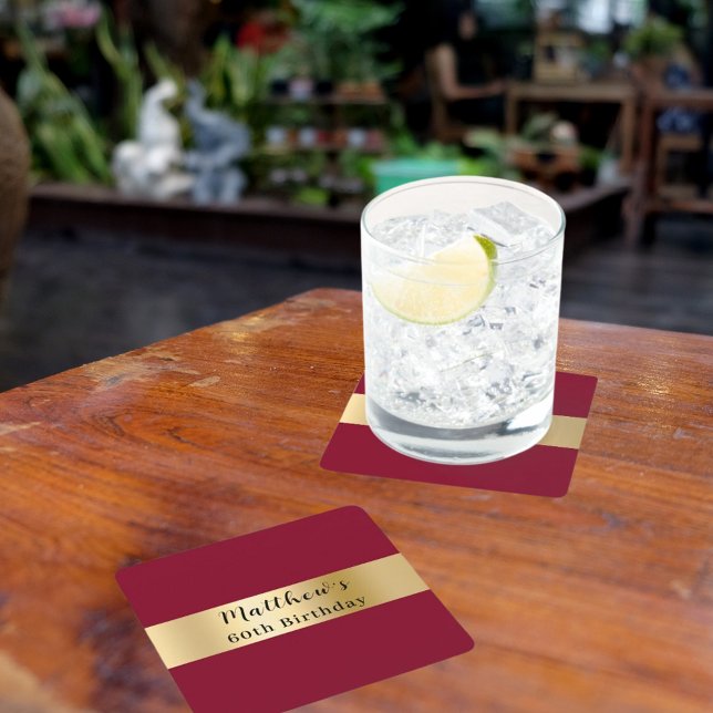 Burgundi Gold Namensskript Geburtstag Rechteckiger Pappuntersetzer (Von Creator hochgeladen)