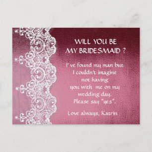 Burgundi Gold White Lace wird meine Bridesmaid sei Einladungspostkarte