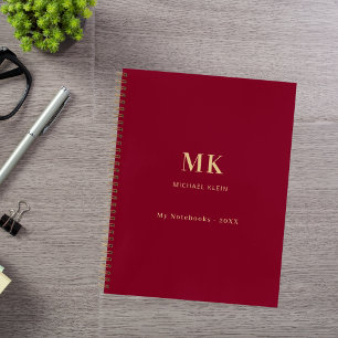 Burgundi Goldname Monogramm Notizbuch