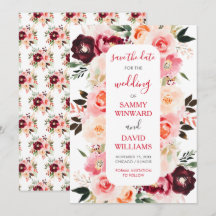 Burgundi Rot und Rosa Rosa Save the Date