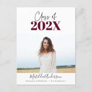 burgundische Foto-Klasse mit moderner Schrift 2022 Postkarte