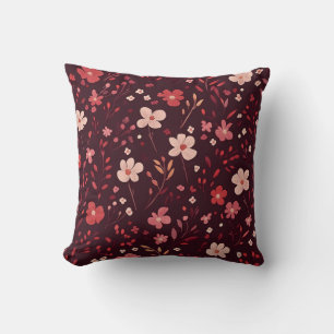 Burgundkissen mit rosa und weißem Blumenmuster Kissen