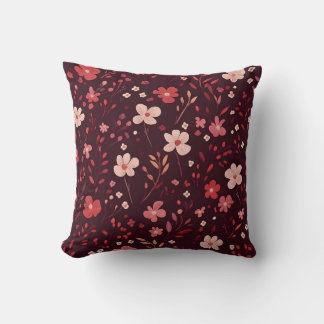 Burgundkissen mit rosa und weißem Blumenmuster Kissen