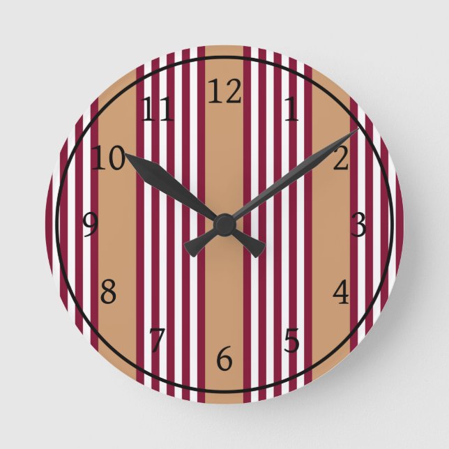 Burgundred five stripes pattern runde wanduhr (Vorderseite)