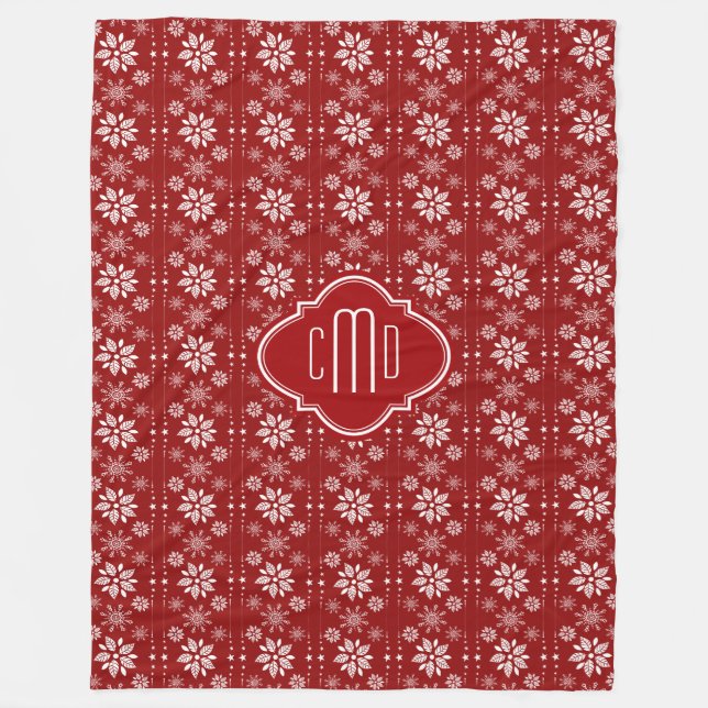 Burgundred Red & White Abstrakte Weihnachtsschneef Fleecedecke (Vorderseite)